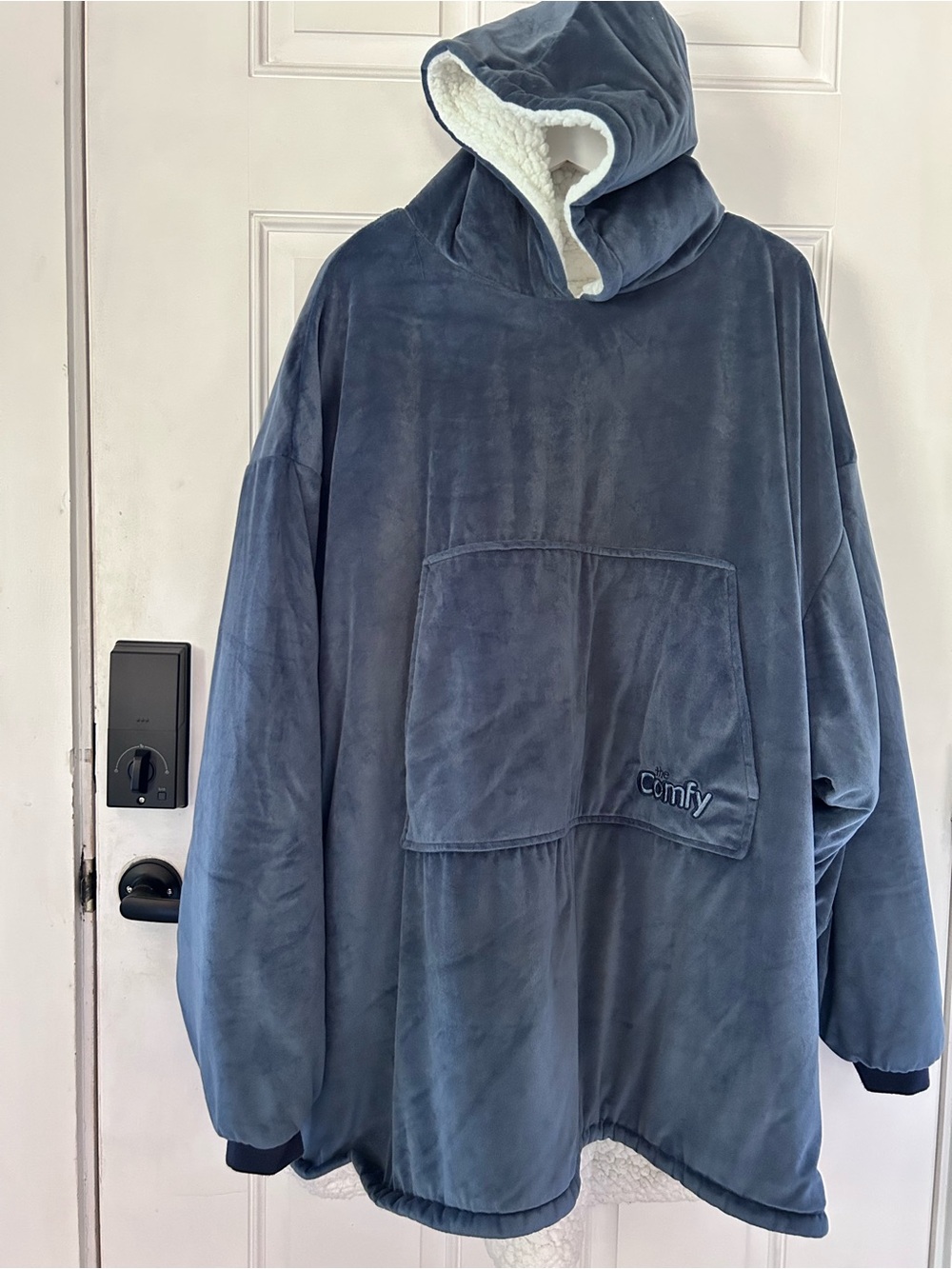 Comfy Plush Hooded Sherpa-Lined Oversized Robe in Slate Blue
